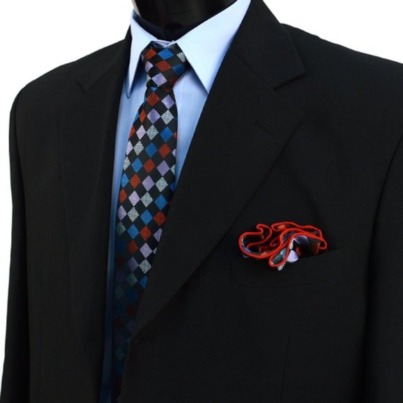 2 PC LAURANT BENNET Multi-Purple Checks Necktie & Matching Hanky Set - Picture 10 of 10